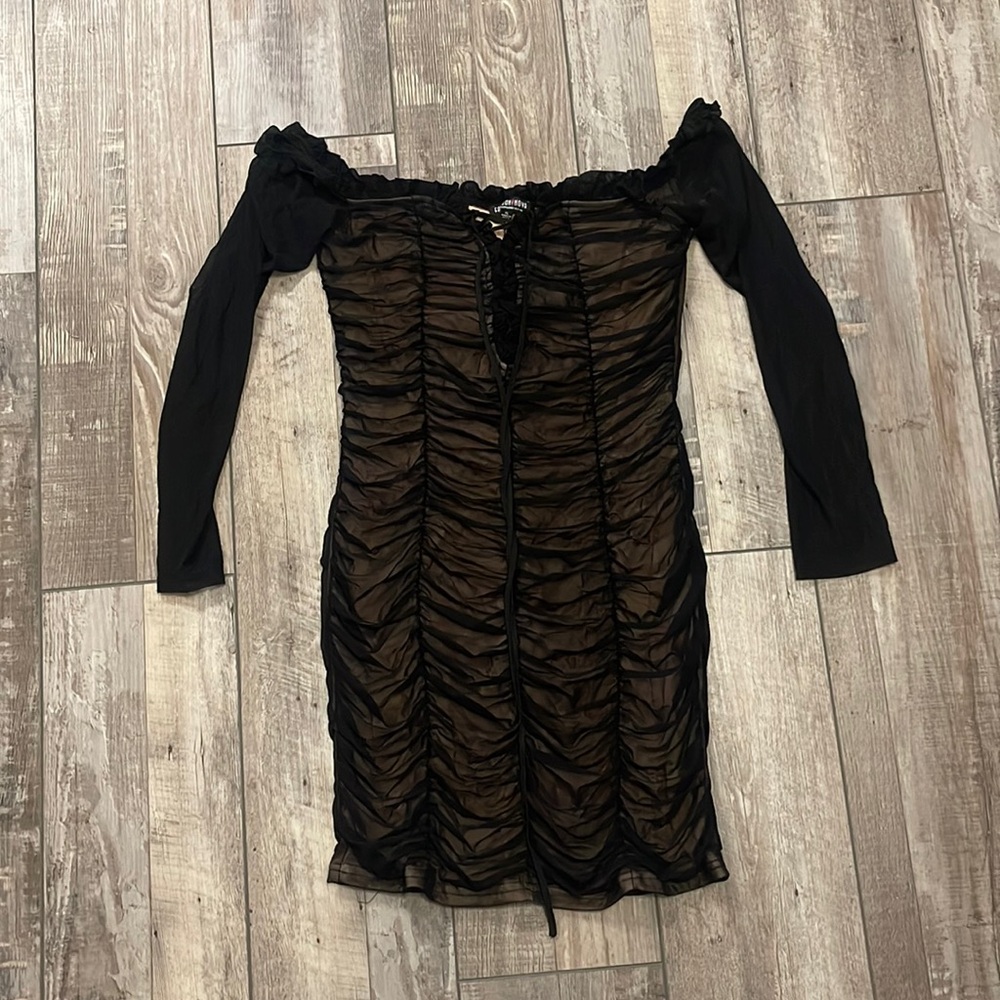 Fashion Nova Sheer Lined Off-Shoulder Mini Dress BNWT